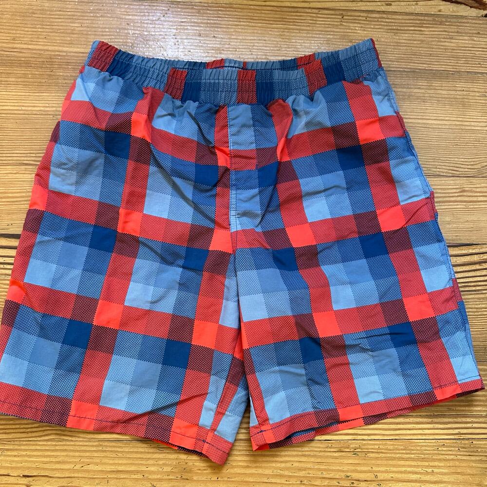 Columbia blue red checkered lined swim shortsโ SIZE 14
